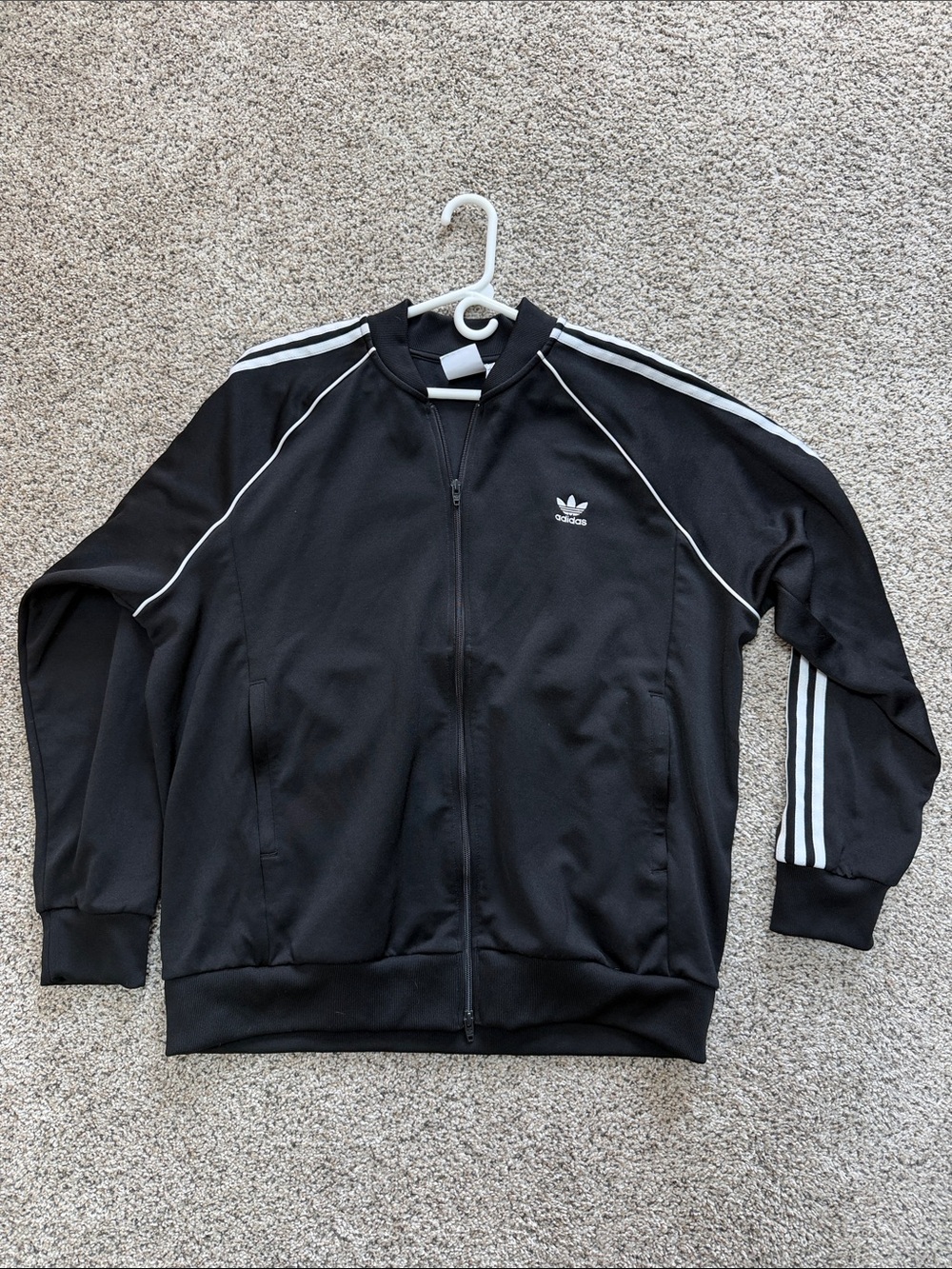 adidas Black Track Jacket with White Stripe Accents